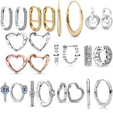 925 Silver Stud Earrings Pansy Flower Heart Hoop Earring