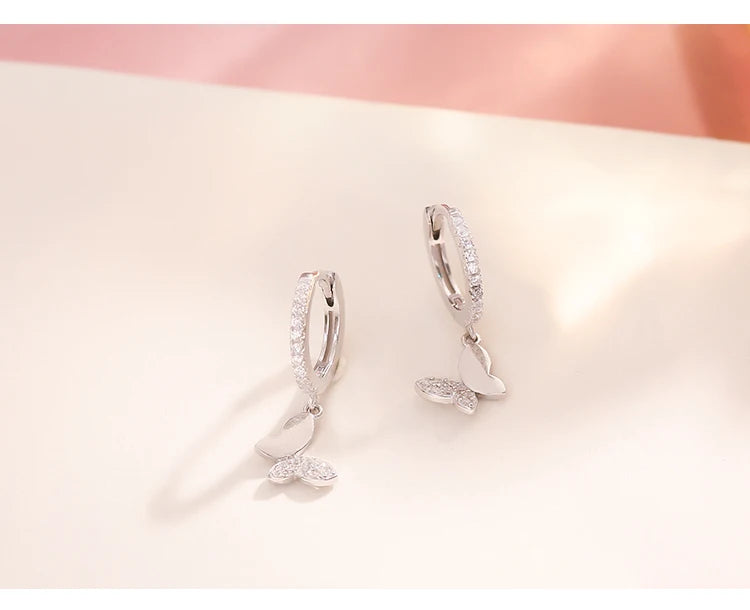 925 Silver Stud Earrings Vintage Butterfly zircon Earrings