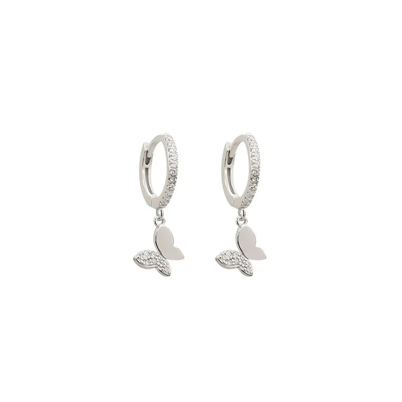 925 Silver Stud Earrings Vintage Butterfly zircon Earrings
