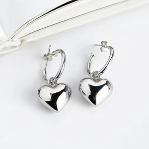 925 Silver Heart Stud Earrings for Women Couple Gift