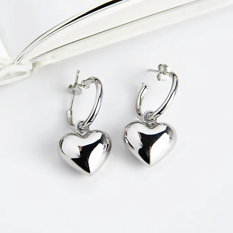 925 Silver Heart Stud Earrings for Women Couple Gift