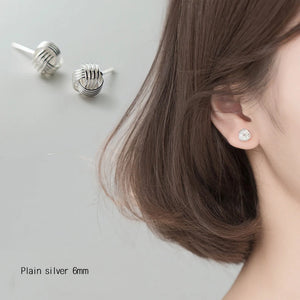 925 Sterling Silver Stud Earrings Retro Knot Ethnic Style Plush Ball Ear Jewelry