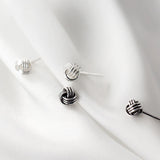 925 Sterling Silver Stud Earrings Retro Knot Ethnic Style Plush Ball Ear Jewelry