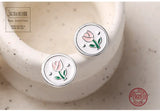 Tulip Flower Enamel Stud Earrings - Hypoallergenic