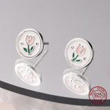 Tulip Flower Enamel Stud Earrings - Hypoallergenic