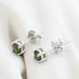 925 Silver Stud Earrings Green Tourmaline Girls Women