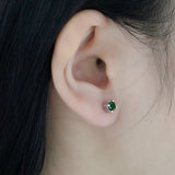 925 Silver Stud Earrings Green Tourmaline Girls Women