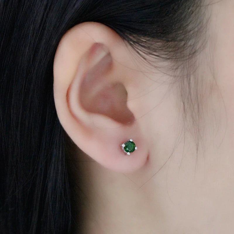 925 Silver Stud Earrings Green Tourmaline Girls Women