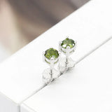 925 Silver Stud Earrings Green Tourmaline Girls Women