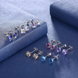 925 Silver Cube Crystal Stud Earrings for Women