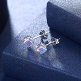 925 Silver Cube Crystal Stud Earrings for Women