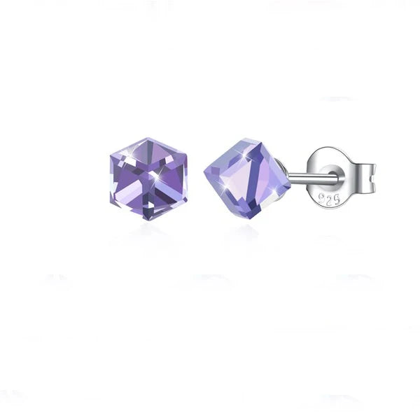 925 Silver Cube Crystal Stud Earrings for Women