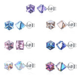925 Silver Cube Crystal Stud Earrings for Women
