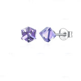 925 Silver Cube Crystal Stud Earrings for Women