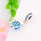 925 Sterling Silver CZ Turtle Dangle Beads Fits Charm Bracelet