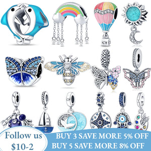 925 Silver Butterfly & Evil Eye Charm Pendant for Bracelet Necklace DIY Jewelry