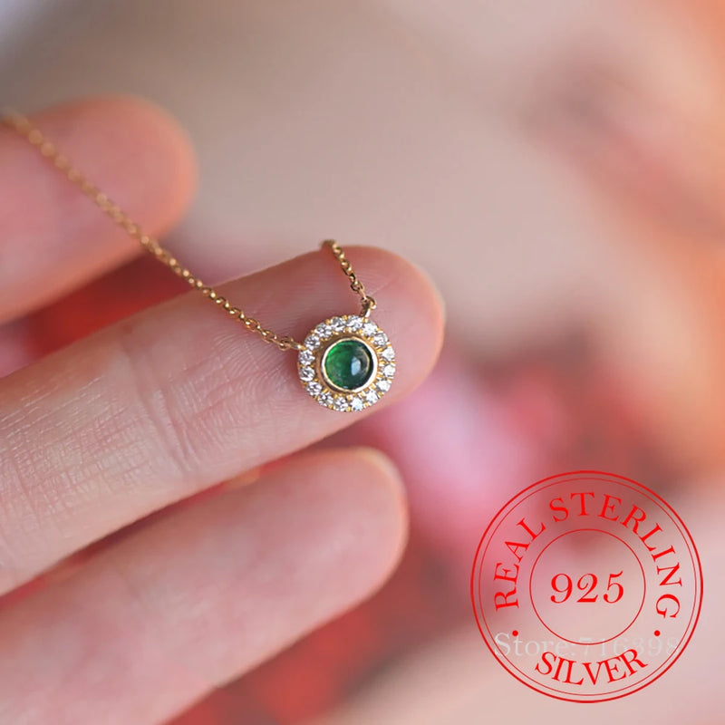 925 Silver Summer Daisy Emerald Choker Necklace Pendant 14K Plated