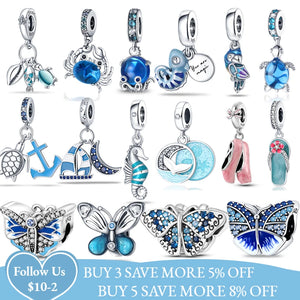 925 Silver Summer Gulf Charm Shoe Butterfly for DIY Jewelry Making