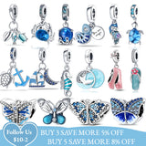 925 Silver Summer Gulf Charm Shoe Butterfly for DIY Jewelry Making