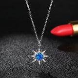 925 Silver Opal Stone Sun Flower Necklace for Women