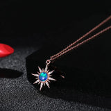 925 Silver Opal Stone Sun Flower Necklace for Women