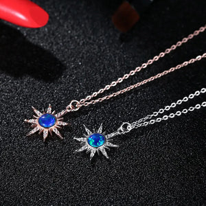925 Silver Opal Stone Sun Flower Necklace for Women
