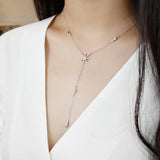 925 Silver Sun Flower Y Necklace Micro Paved Cz Zircon Stars Drop Necklace