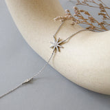 925 Silver Sun Flower Y Necklace Micro Paved Cz Zircon Stars Drop Necklace