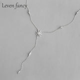 925 Silver Sun Flower Y Necklace Micro Paved Cz Zircon Stars Drop Necklace