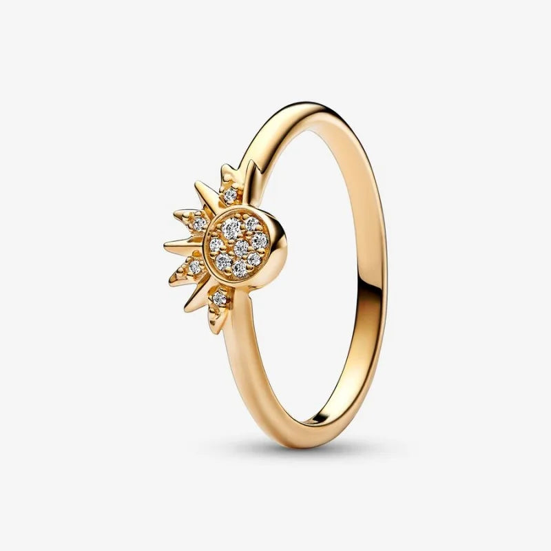 925 Silver Sun Moon Ring Set Sparkling Friendship Promise Anniversary Gift