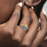 925 Silver Sun Moon Ring Set Sparkling Friendship Promise Anniversary Gift