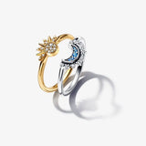 925 Silver Sun Moon Ring Set Sparkling Friendship Promise Anniversary Gift