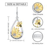 925 Silver Sunflower Bee Drop Earrings for Women Teen Girls