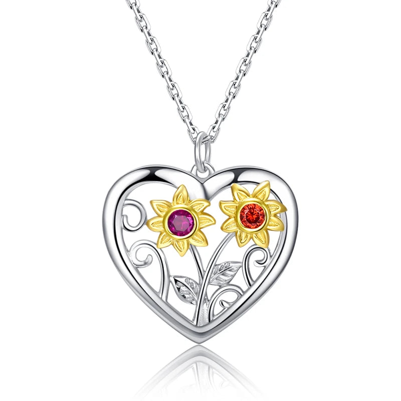 925 Silver Sunflower Necklace with Birthstone Zirconia