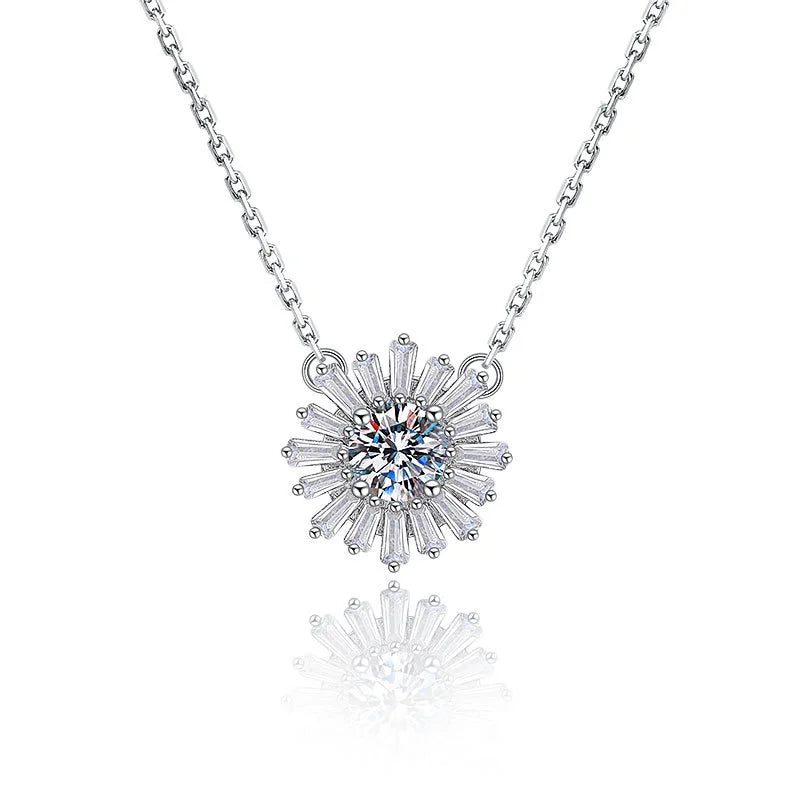 925 Silver Sunflower Pendant Necklace with Moissanite Diamond