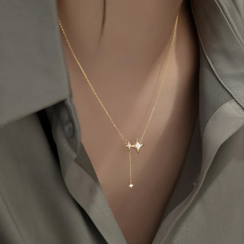 925 Silver Flash Shell Star Necklace for Women