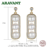 925 Silver Zircon Drop Earrings Double Pearl Pink