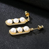 925 Silver Zircon Drop Earrings Double Pearl Pink