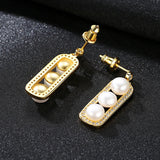 925 Silver Zircon Drop Earrings Double Pearl Pink