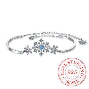 925 Silver Snowflake Charm Bracelet Cubic Zircon Crystal Women Gift