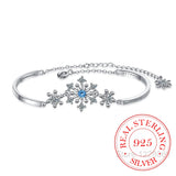 925 Silver Snowflake Charm Bracelet Cubic Zircon Crystal Women Gift