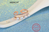 925 Sterling Silver Pearl Double Layer CZ Ring For Women
