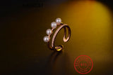 925 Sterling Silver Pearl Double Layer CZ Ring For Women