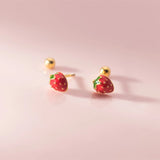 925 Silver Sweet Glue Drop Strawberry Threaded Stud Earrings