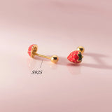 925 Silver Sweet Glue Drop Strawberry Threaded Stud Earrings