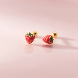 925 Silver Sweet Glue Drop Strawberry Threaded Stud Earrings