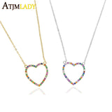 925 Silver Sweet Love Heart Necklace Rainbow Cz