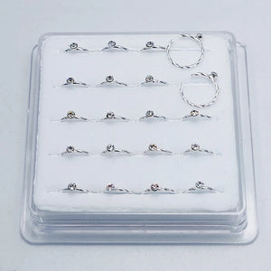 925 Silver Swil Twist Nose Hoop With Clear Stone Open Nose Ring 20pcs