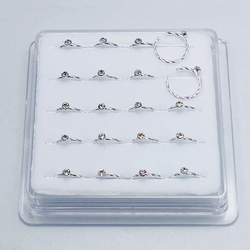 925 Silver Swil Twist Nose Hoop With Clear Stone Open Nose Ring 20pcs