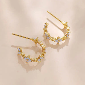 925 Silver Opal Clover Hook Earrings Classic Piercing Hoops Wedding Jewelry